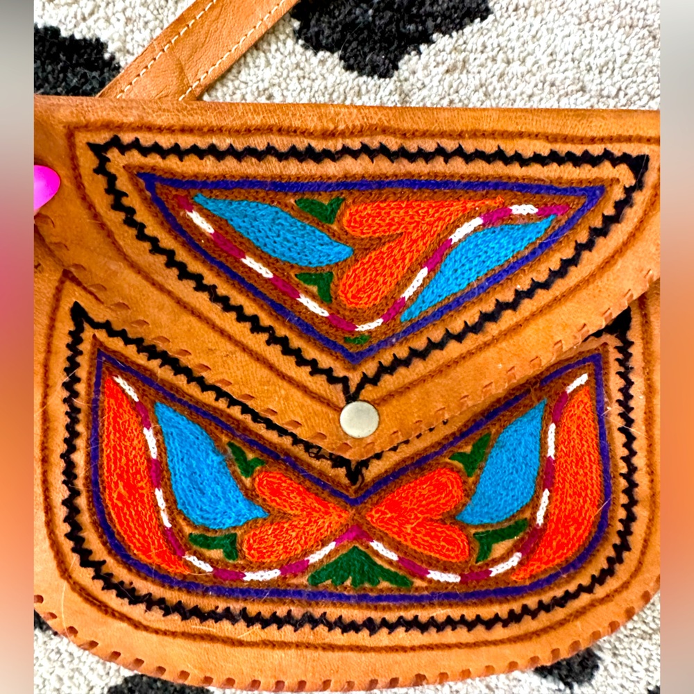Vintage handmade leather crossbody bag